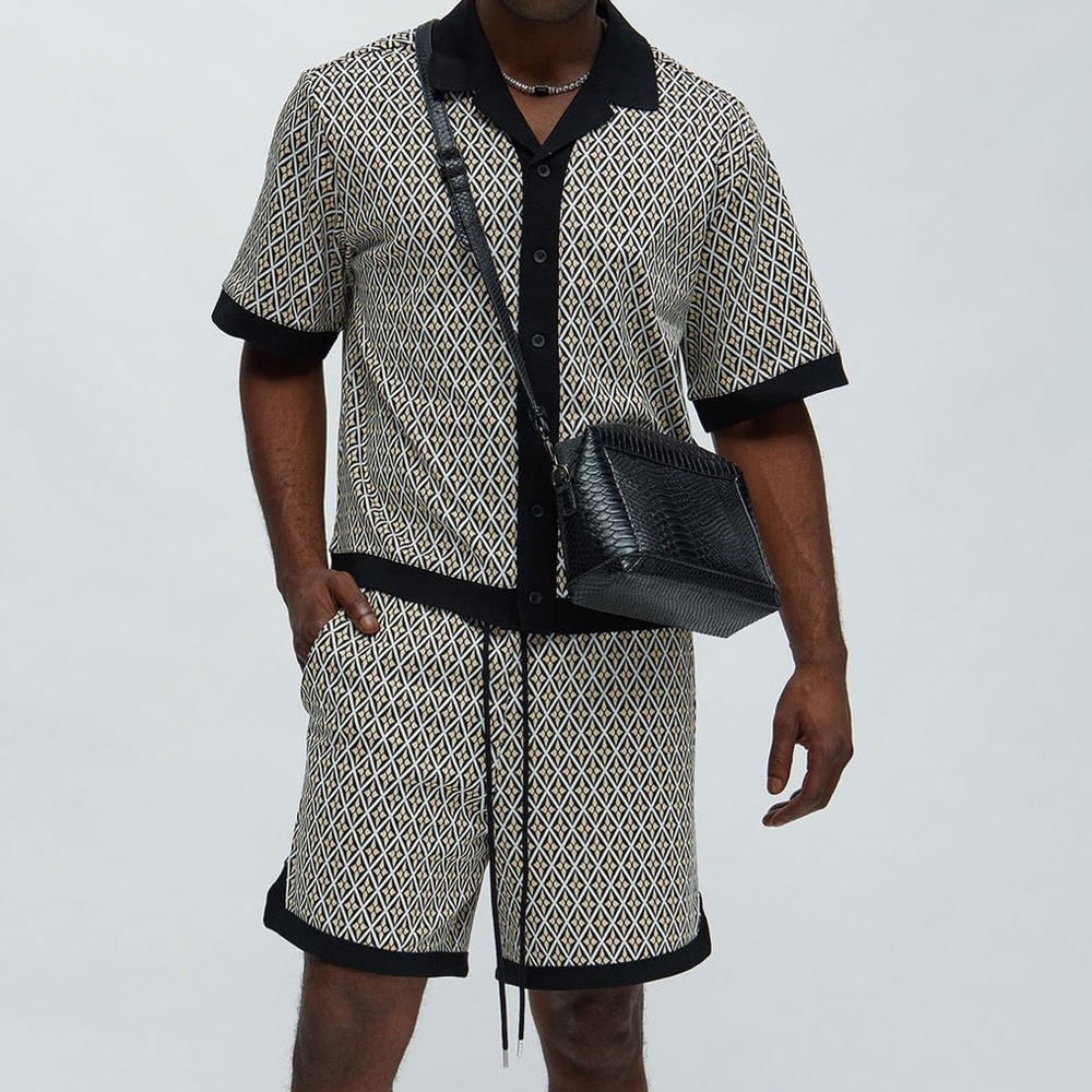 Fashion Nova Black and Cream Geometric Matching Set